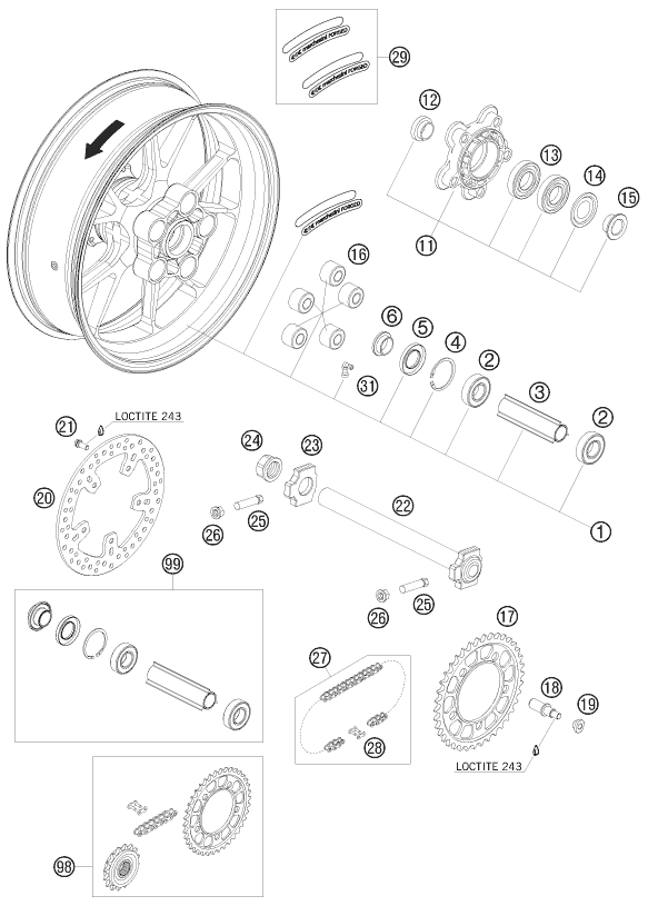 Sprängskiss: Rear Wheel – KTM 990 SUPERMOTO R 2010