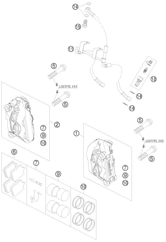 Sprängskiss: Front Brake Caliper – KTM 990 Supermoto orange 2009