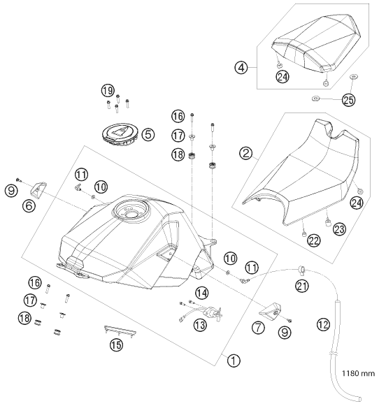 Sprängskiss: Tank, Seat – KTM RC 8 ORANGE 08 / PS 09