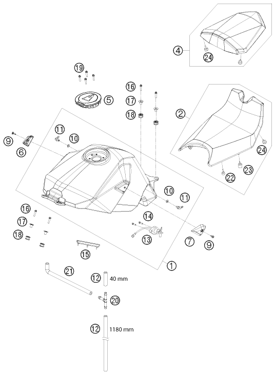 Sprängskiss: Tank, Seat – KTM 1190 RC 8 ORANGE 2009