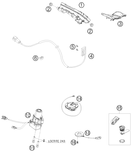 Sprängskiss: Instruments / Lock System – KTM 1190 RC 8 BLACK RRS 2009