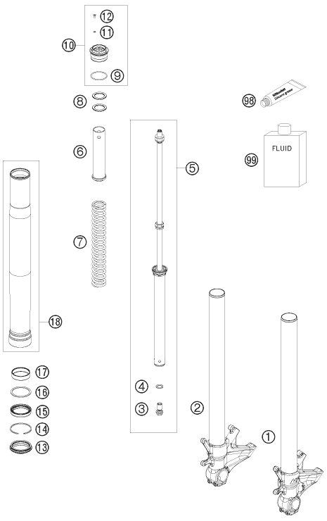 Sprängskiss: Front Fork Disassembled – KTM 1190 RC 8 R 2009