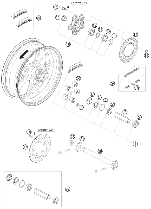Sprängskiss: Rear Wheel – KTM 1190 RC 8 R 2009