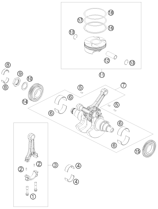 Sprängskiss: Crankshaft, Piston – KTM 1190 RC 8 R 2009