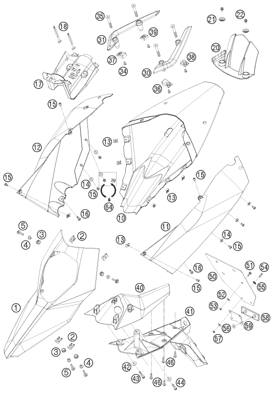 Sprängskiss: Mask, Fenders – KTM 690 SUPERMOTO LIM.ED 2009