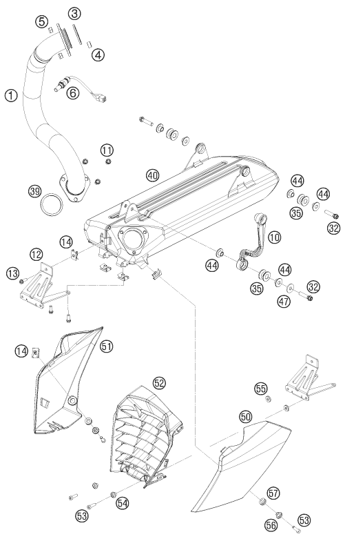 Sprängskiss: Exhaust System – KTM 690 DUKE ORANGE 2009