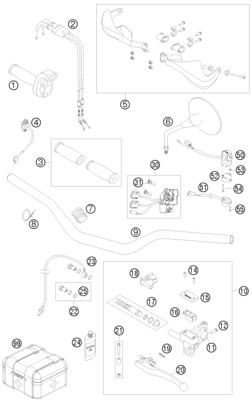Sprängskiss: Handlebar, Controls – KTM 690 RALLY FACTORY REPLICA 2009