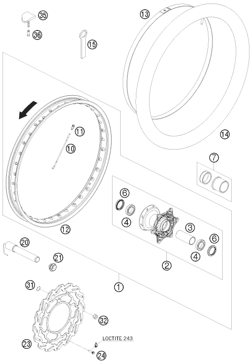 Sprängskiss: Front Wheel – KTM 690 RALLY FACTORY REPLICA 2009