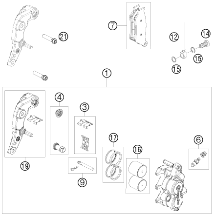 Sprängskiss: Front Brake Caliper – KTM 690 Enduro 2010