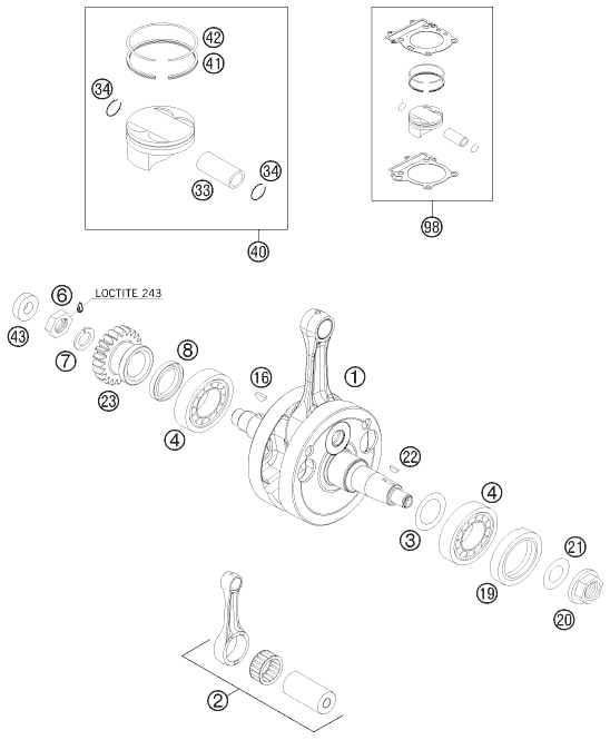 Sprängskiss: Crankshaft, Piston – KTM 250 XCF-W 2009