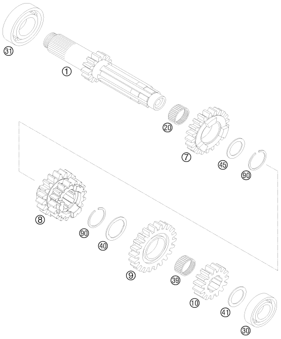 Sprängskiss: Transmission I - Main Shaft – KTM 250 XC-F 2009