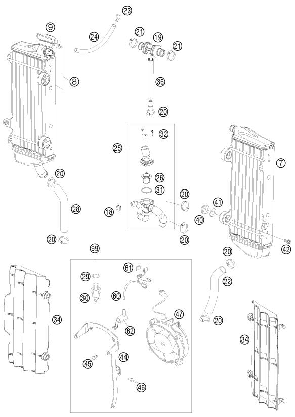 Sprängskiss: Cooling System – KTM 250 XCF-W 2009