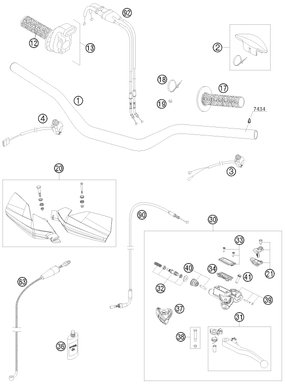 Sprängskiss: Handlebar, Controls – KTM 450 SX-F 2009
