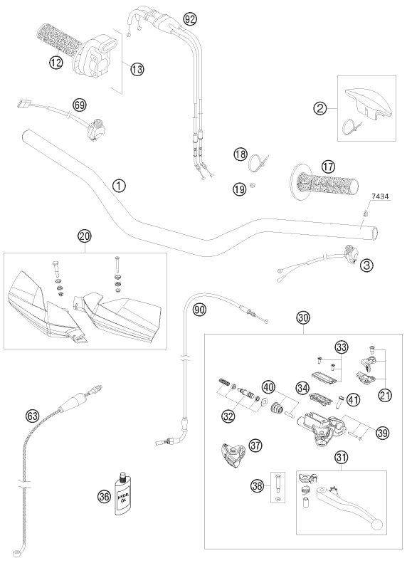 Sprängskiss: Handlebar, Controls – KTM 505 XC-F 2009
