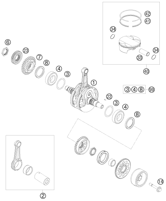 Sprängskiss: Crankshaft, Piston – KTM 505 XC-F 2009