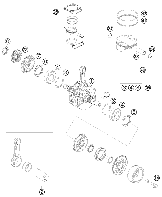 Sprängskiss: Crankshaft, Piston – KTM 450 SMR 2012