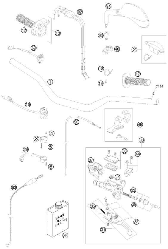 Sprängskiss: Handlebar, Controls – KTM 250 EXC-F 2009