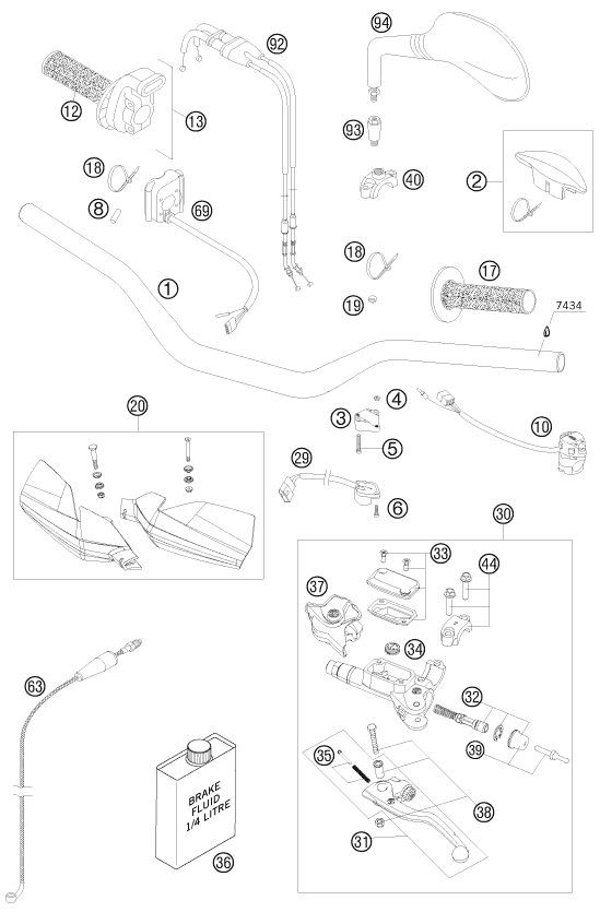 Sprängskiss: Handlebar, Controls – KTM 250 EXC-F 2009