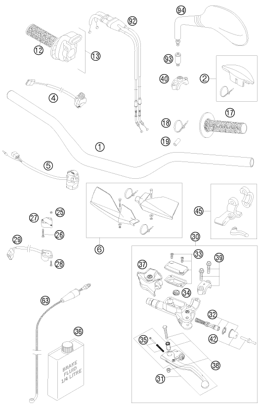 Sprängskiss: Handlebar, Controls – KTM 250 EXC-F SIX DAYS 2009