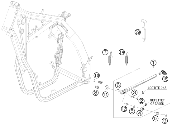 Sprängskiss: Side / Center Stand – KTM 530 EXC 2009