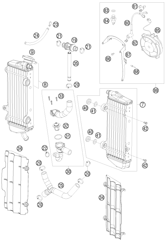 Sprängskiss: Cooling System – KTM 530 EXC 2009