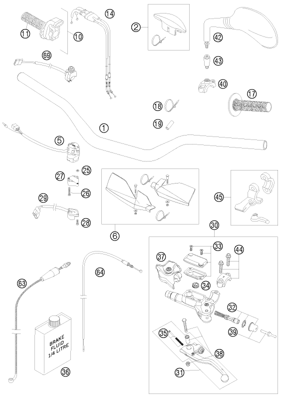 Sprängskiss: Handlebar, Controls – KTM 450 EXC SIX DAYS 2009