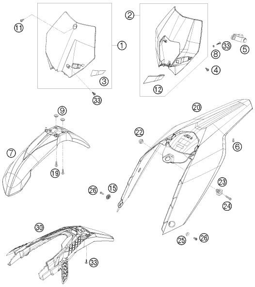 Sprängskiss: Mask, Fenders – KTM 530 XC-W 2009