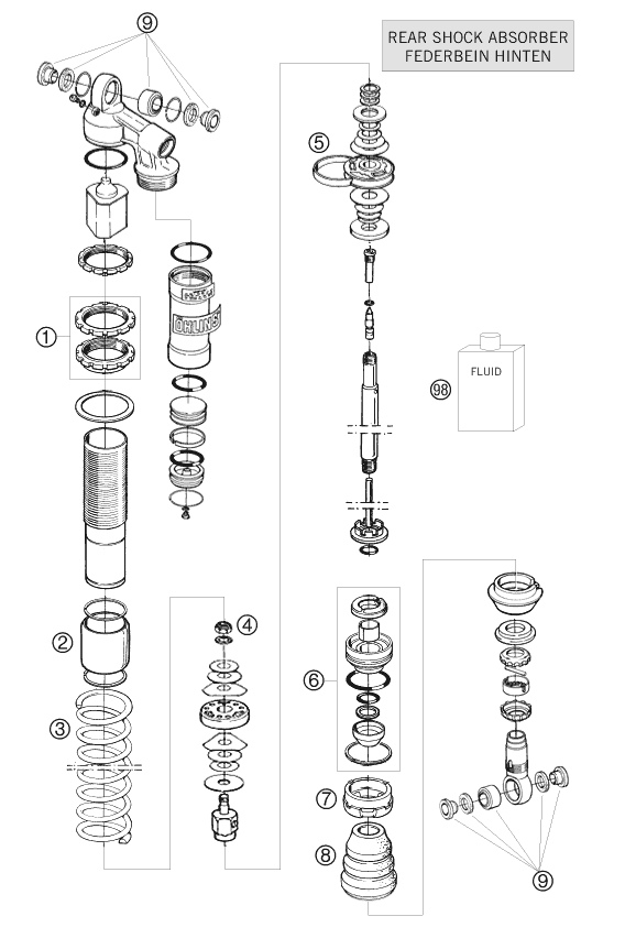 Sprängskiss: Shock Absorber Disassembled – KTM 525 XC ATV 2009