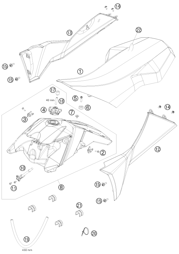 Sprängskiss: Tank, Seat – KTM 525 XC ATV 2009