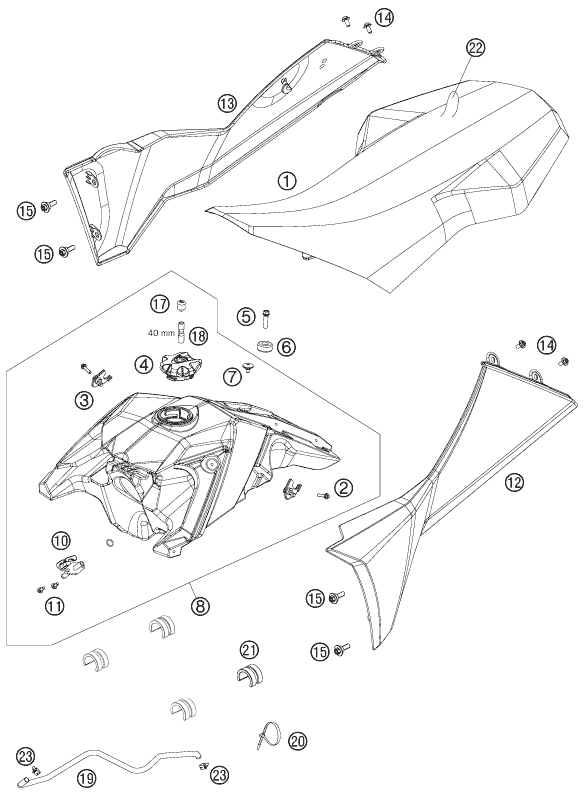 Sprängskiss: Tank, Seat – KTM 450 SX ATV 2009