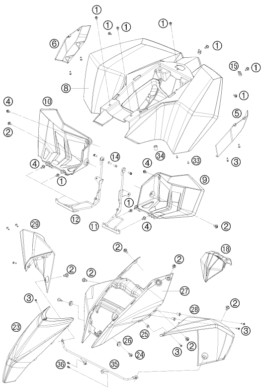 Sprängskiss: Mask, Fenders – KTM 450 SX ATV 2009