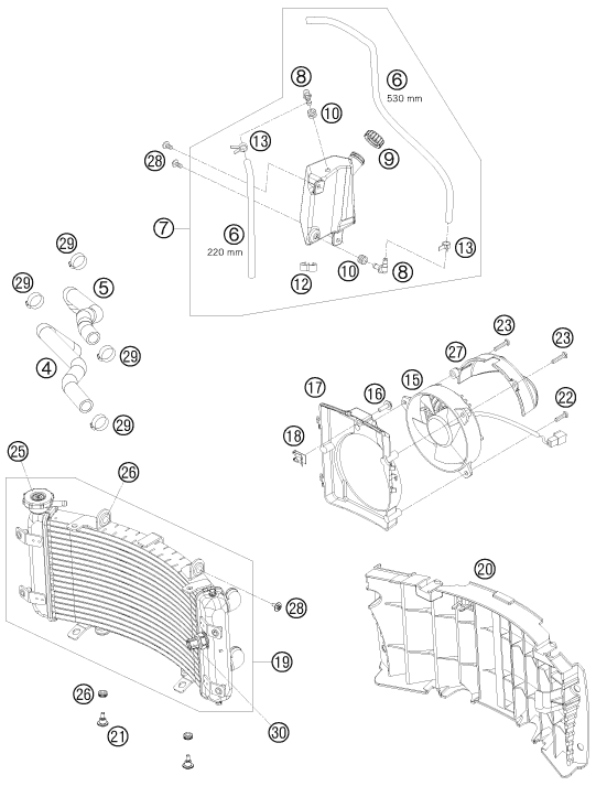 Sprängskiss: Cooling System – KTM 450 SX ATV 2009