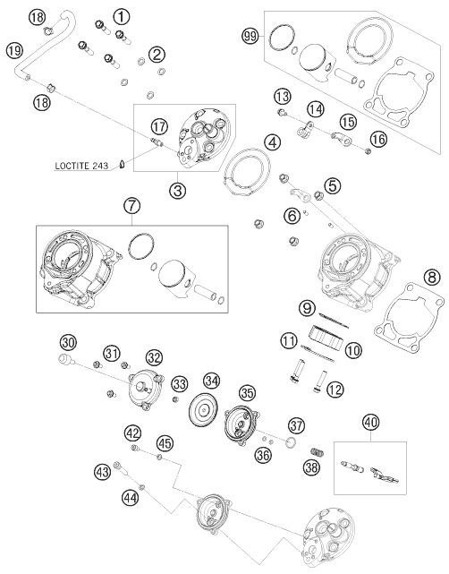 Sprängskiss: Cylinder, Cylinder Head – KTM 65 SX 2010