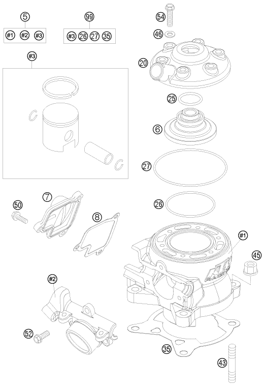 Sprängskiss: Cylinder – KTM 85 SX 17/14 2010