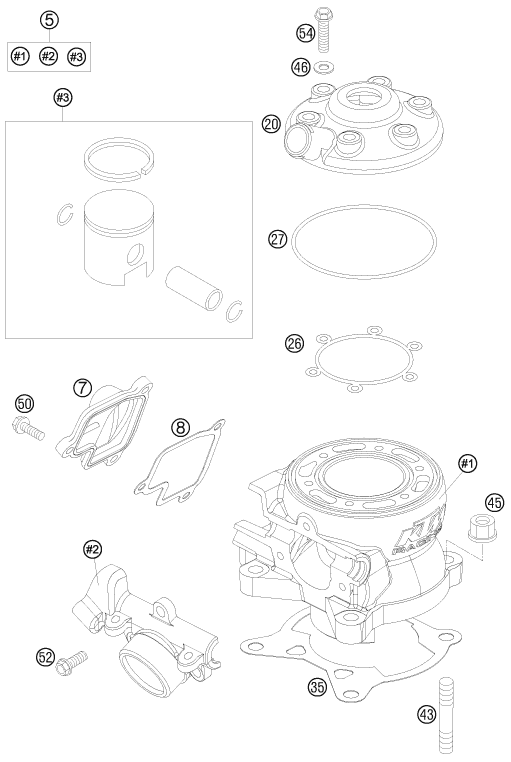 Sprängskiss: Cylinder – KTM 105 SX 2010