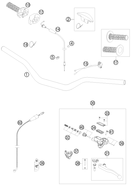 Sprängskiss: Handlebar, Controls – KTM 150 SX 2010