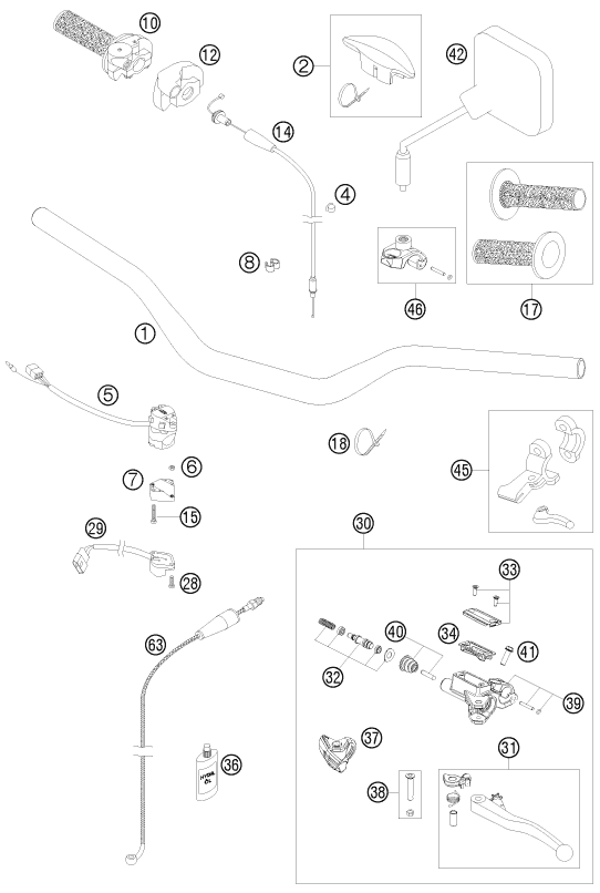 Sprängskiss: Handlebar, Controls – KTM 200 EXC 2010