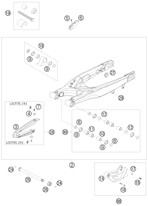 Sprängskiss: Swing Arm – KTM 150 SX 2010