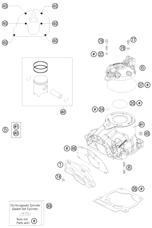 Sprängskiss: Cylinder, Cylinder Head – KTM 125 EXC FACTORY EDIT. 2011