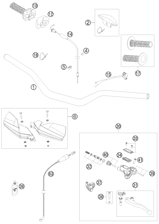 Sprängskiss: Handlebar, Controls – KTM 150 XC 2010