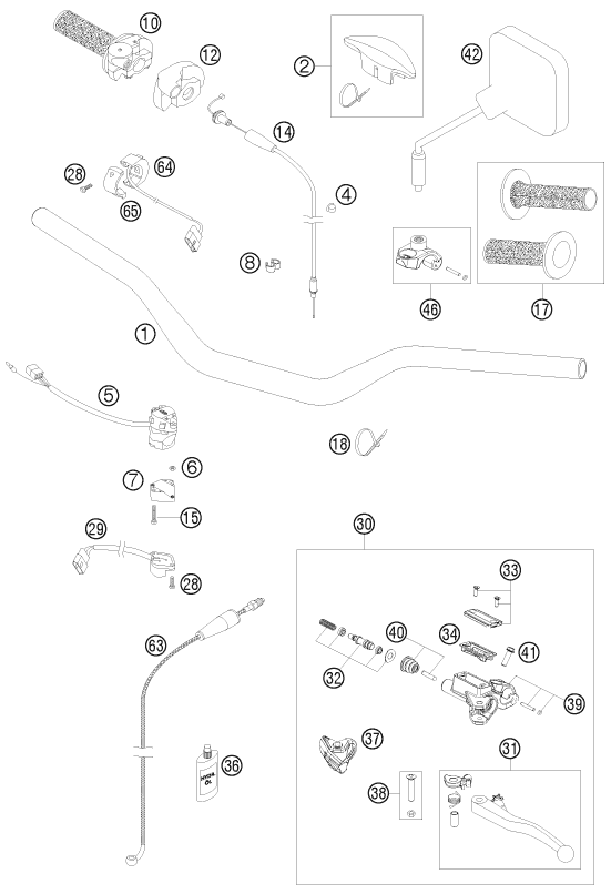 Sprängskiss: Handlebar, Controls – KTM 200 EXC 2010
