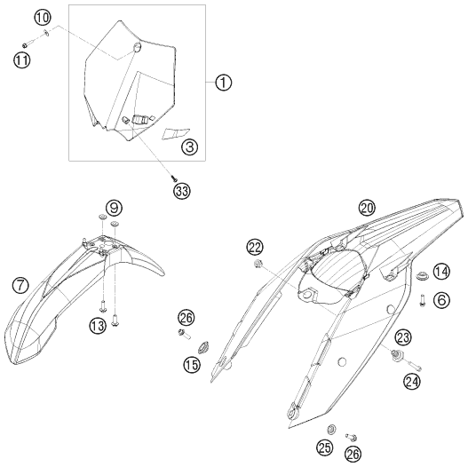 Sprängskiss: Mask, Fenders – KTM 250 XC-W 2010