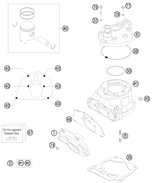 Sprängskiss: Cylinder, Cylinder Head – KTM 200 EXC 2010
