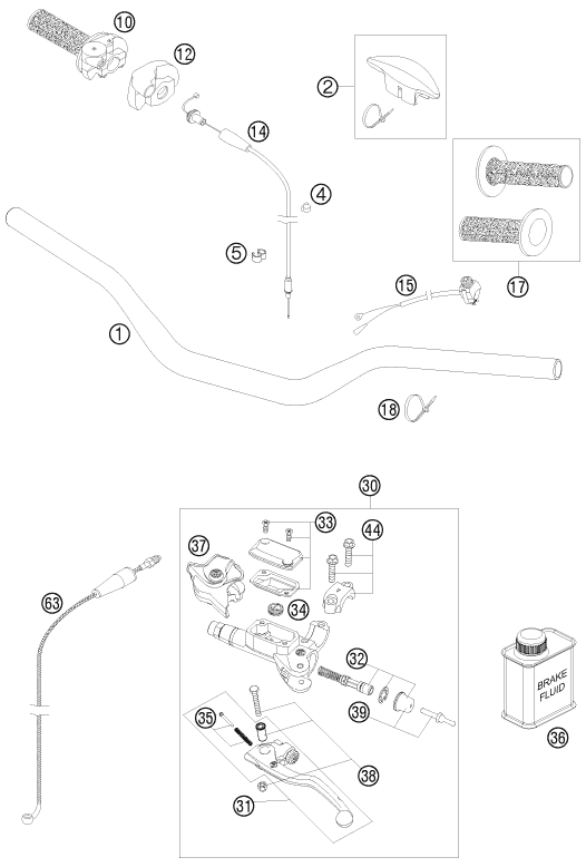 Sprängskiss: Handlebar, Controls – KTM 250 SX 2010