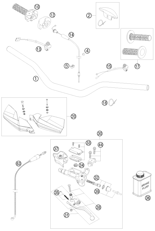 Sprängskiss: Handlebar, Controls – KTM 250 XC 2010
