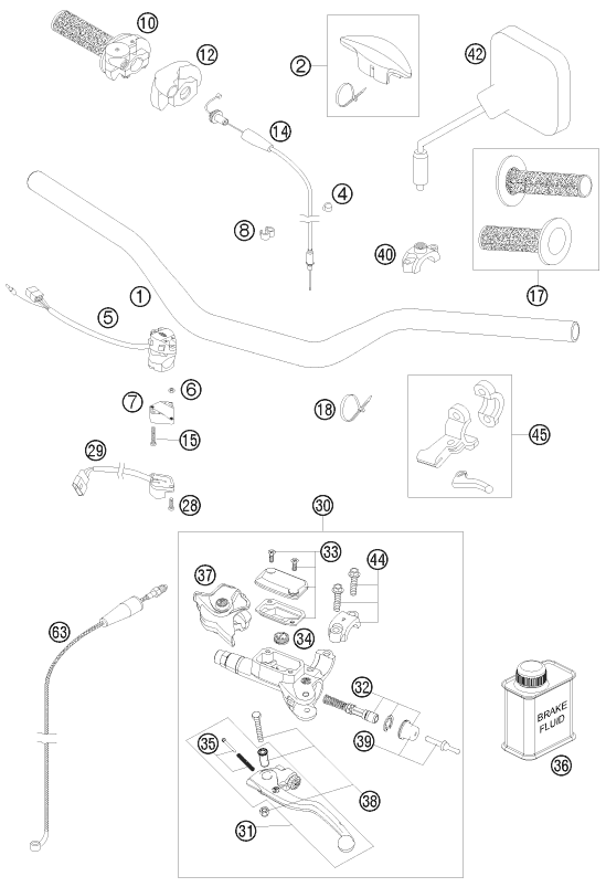 Sprängskiss: Handlebar, Controls – KTM 250 EXC 2010