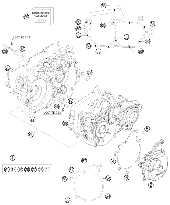 Sprängskiss: Engine Case – KTM 250 EXC SIX-DAYS 2010