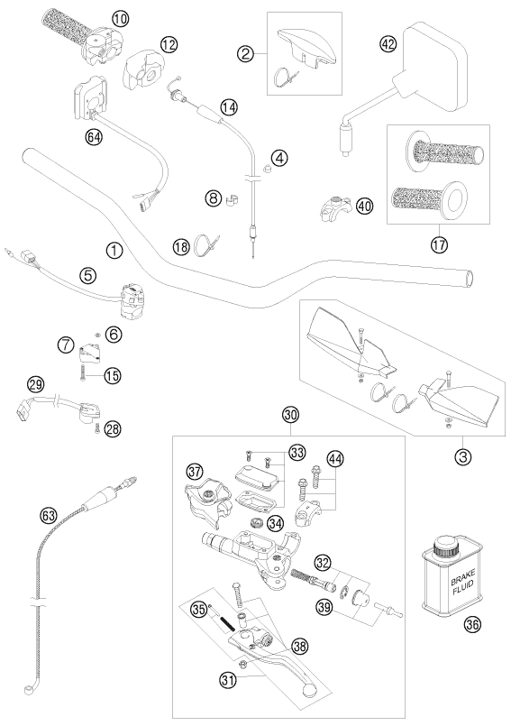 Sprängskiss: Handlebar, Controls – KTM 250 EXC 2010