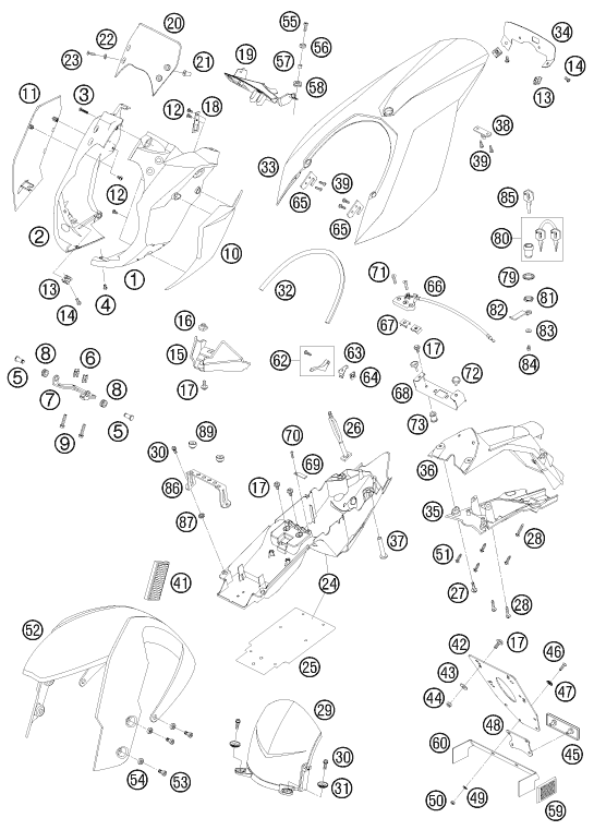 Sprängskiss: Mask, Fenders – KTM 990 SUPER DUKE R 2010