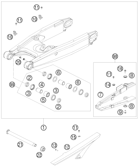 Sprängskiss: Swing Arm – KTM 990 SUPERMOTO R 2010